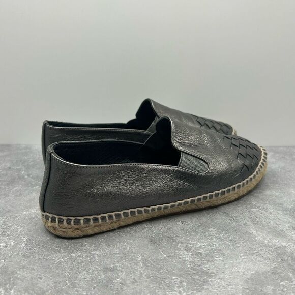 Bottega Veneta Metallic Gray Intrecciato Leather Slip On Espadrille Flats Size 3 - Picture 5 of 13
